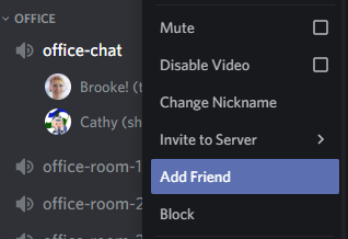 &quot;Add friend&quot; is showing in the menu in Discord.