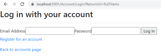 Identity redirects unauthorized users to the `Account/Login.cshtml` view.