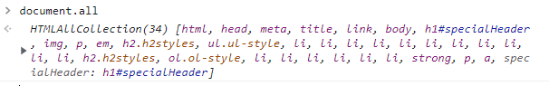 This image shows the results of entering `document.all` into the console.