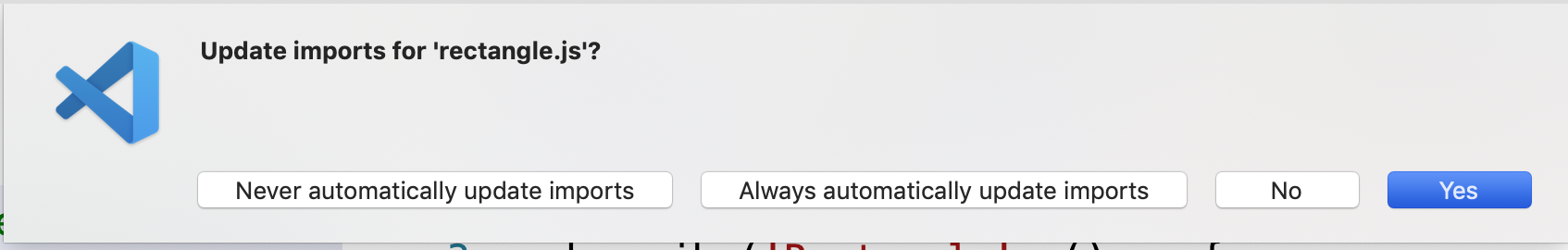 VSCode prompt offers to automatically update imports.