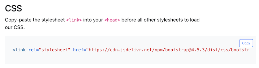 This image show&#39;s Bootstraps CDN links for CSS and JS