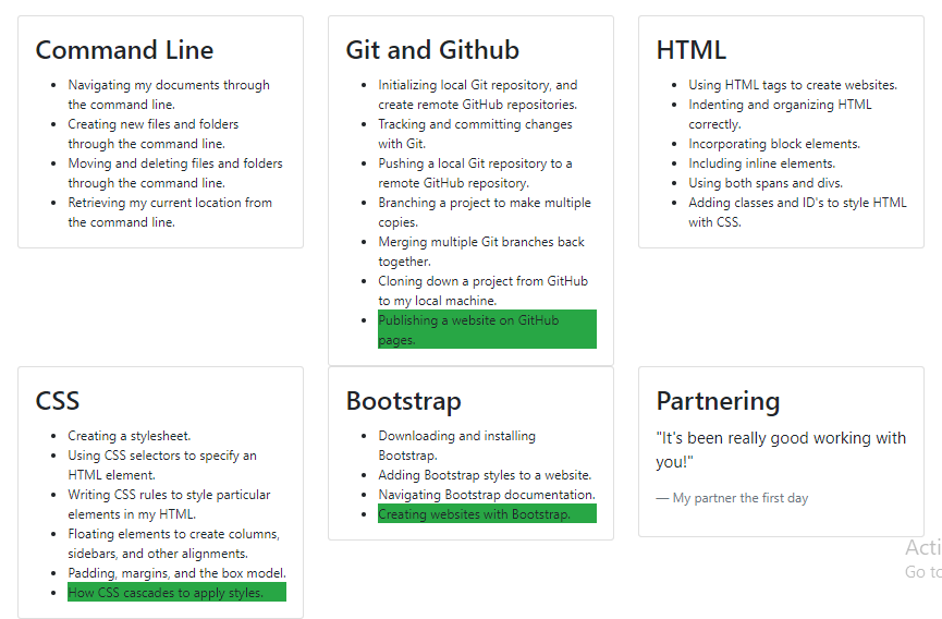 Bootstrap grid with rows, columns, and cards.