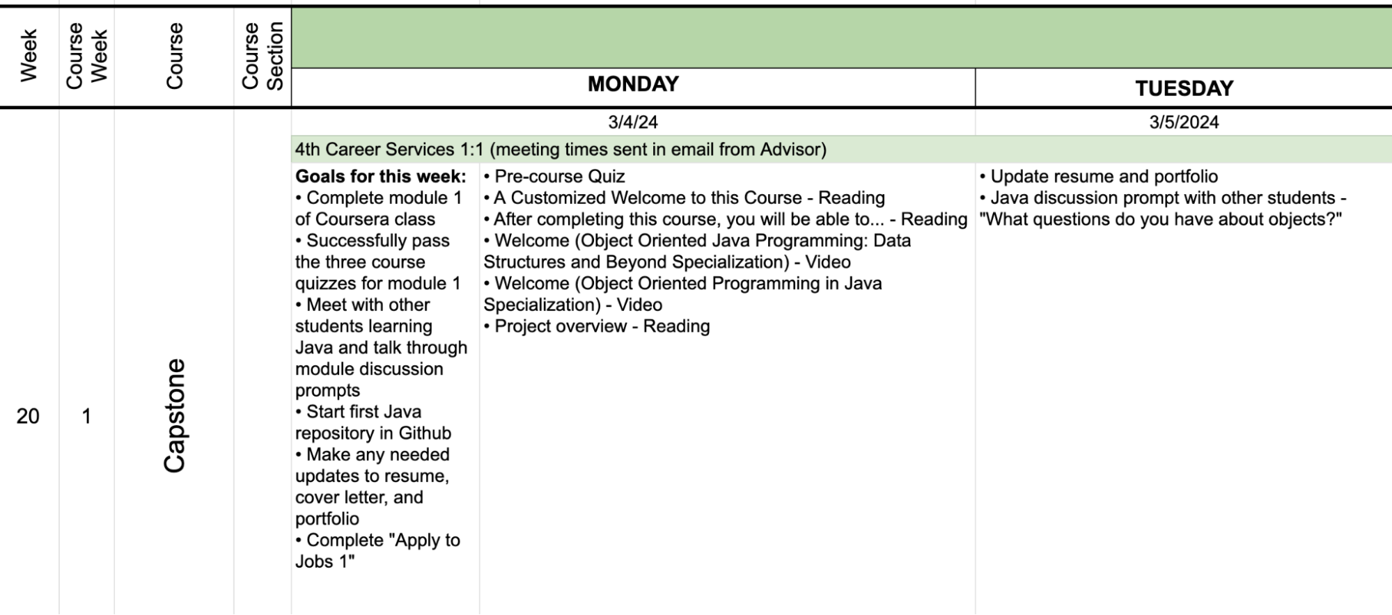 Another example of capstone planning