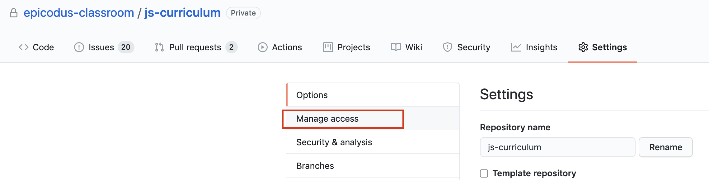 Manage Access is in left-hand menu