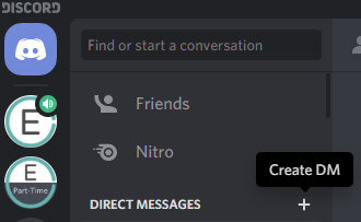 Click on the + icon next to DIRECT MESSAGES in the Home screen.