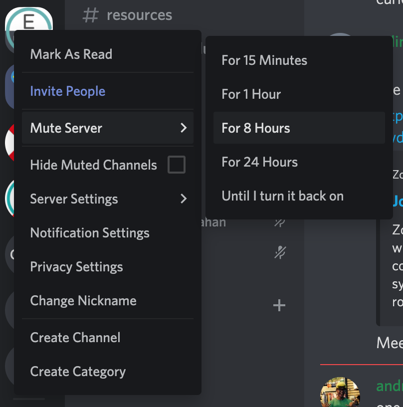 Right-click the server icon to see option to &quot;Mute Server&quot;.