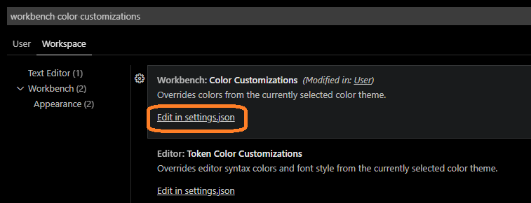 select the option to _Edit in Settings.json_.