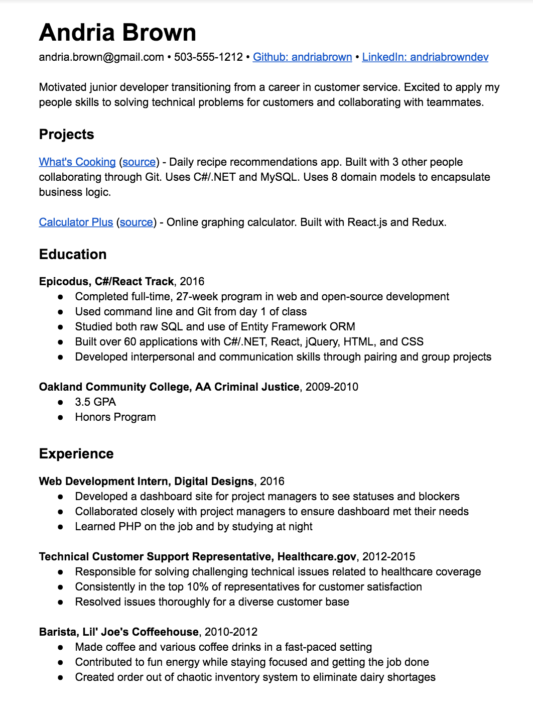 This image shows an example resume.