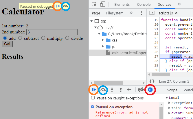 This image highlights the ways to exit the DevTools debugger.