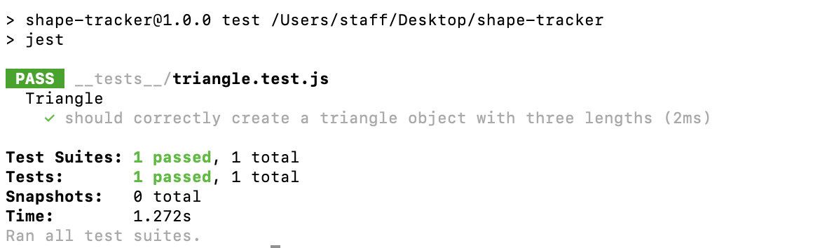 Jest shows one passing test.