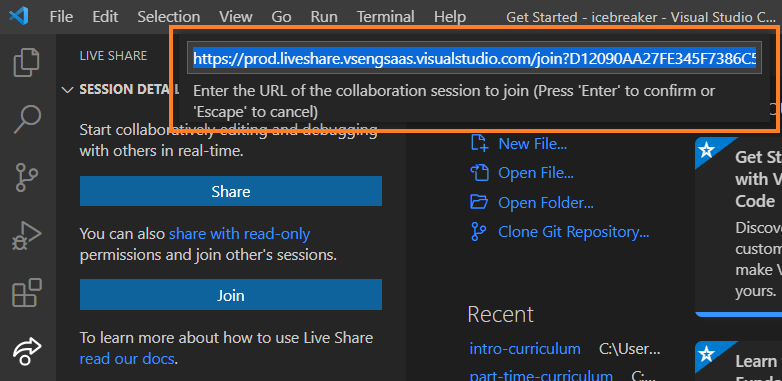 Enter the collaboration session URL into the input after you click &quot;join&quot; or &quot;join collaboration session&quot;