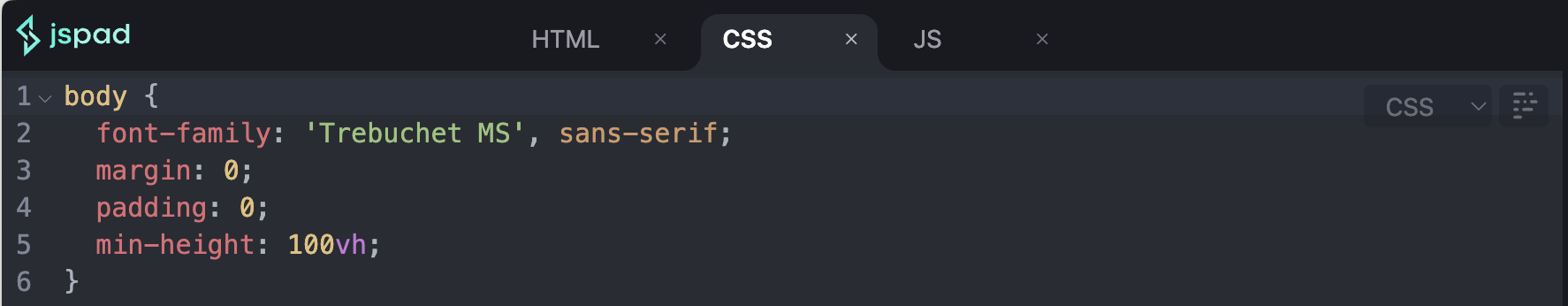 CSS tab in jsPad