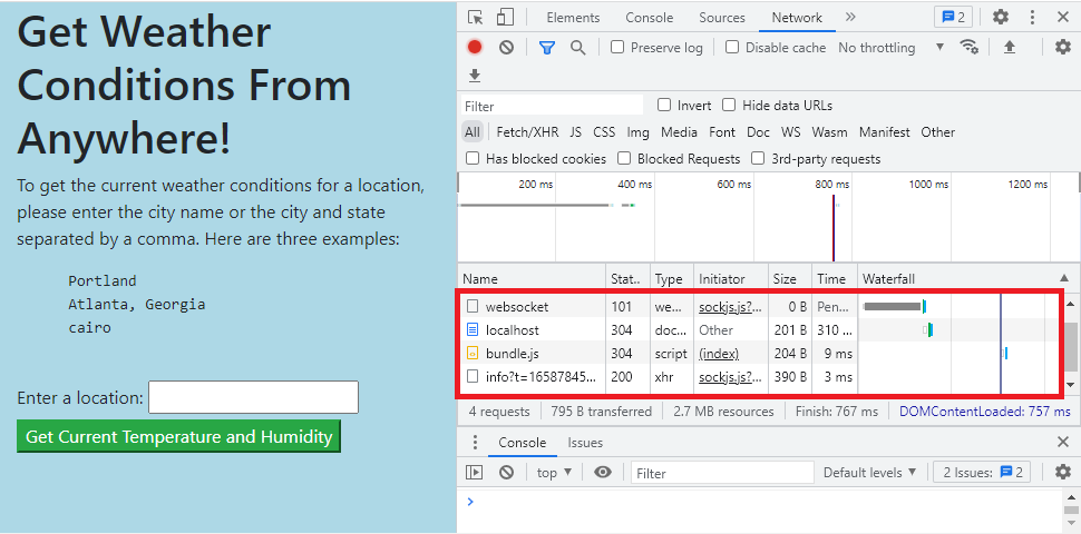 This image highlights all of the requests made to populate our webpage in the DevTools _Network_ tab.