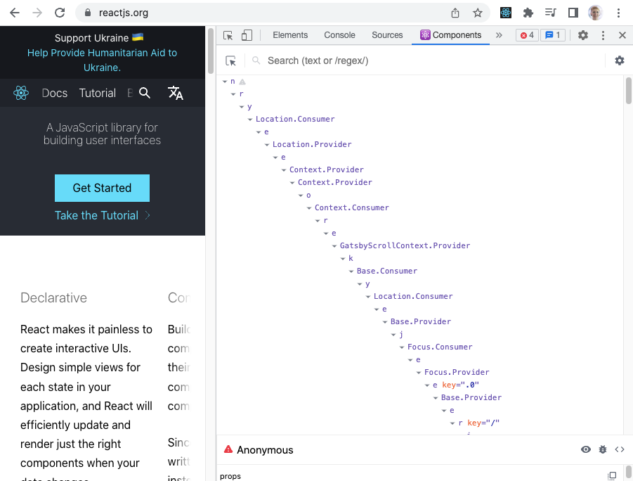 The React DevTools show a series of nested components that transfer data, but do not render anything to the UI. This is considered &quot;wrapper hell&quot;.