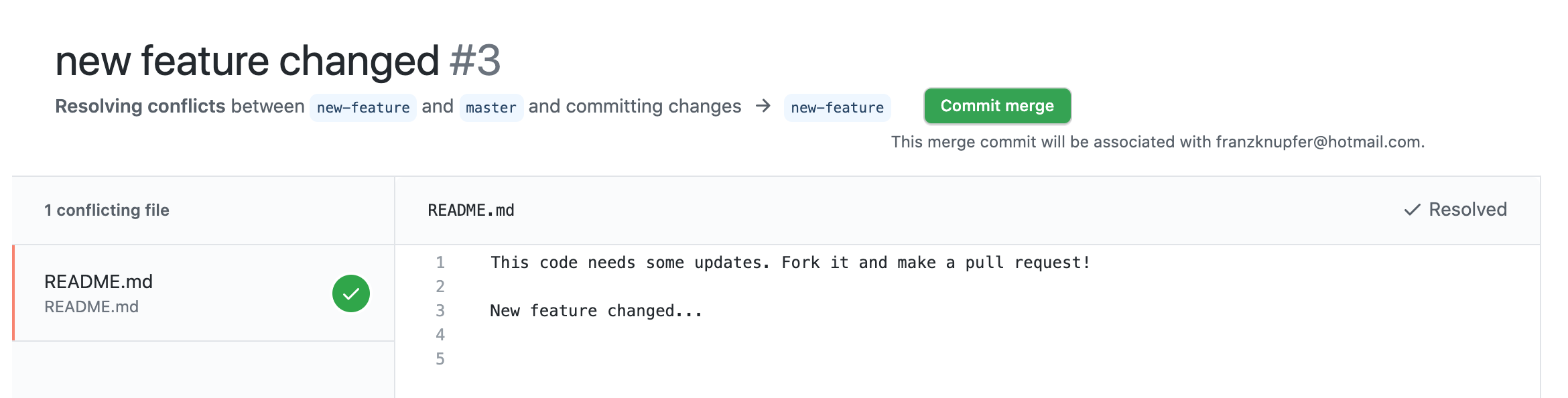 We can now click the commit merge button.