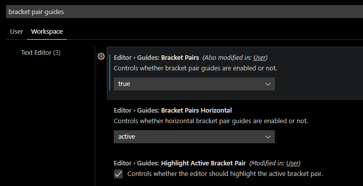 Search for the &quot;bracket pair guides&quot; setting in VS Code.