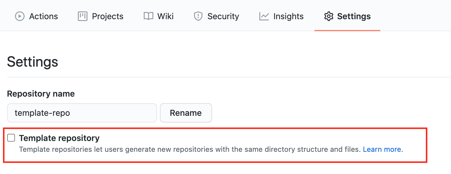 Click the checkbox marked &quot;Template Repository&quot; to make the repository a template.