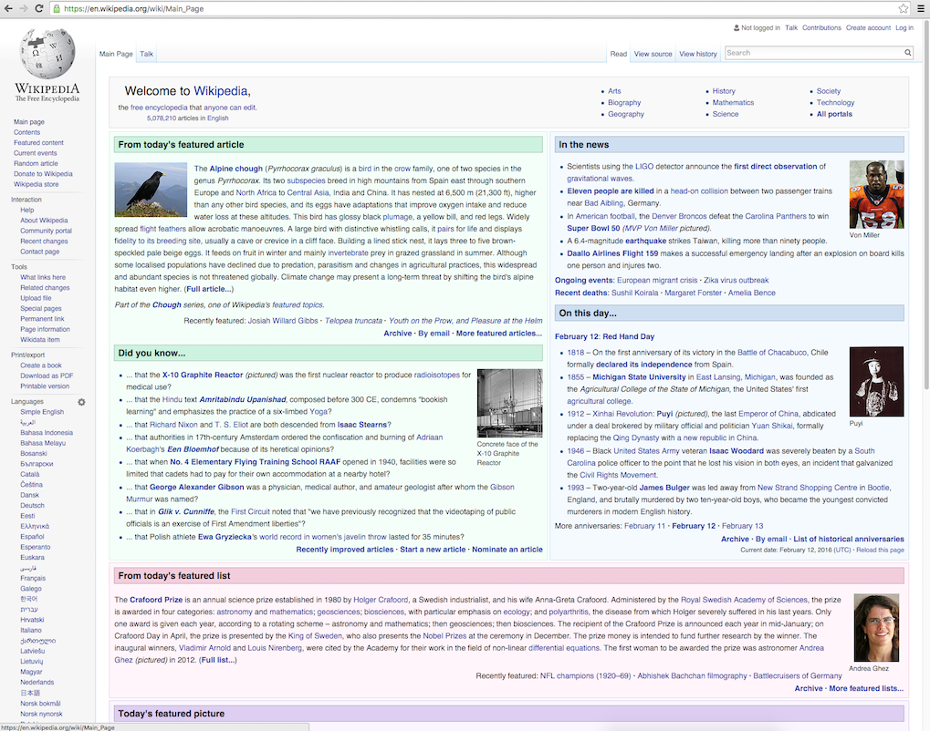 Wikipedia homepage