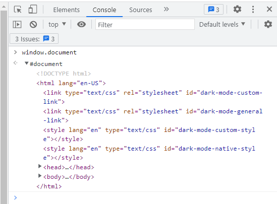 This image shows the return value of accessing the `window.document` object on learnhowtoprogram.com/tracks. In the image, the return value is an object, and we&#39;ve expanded it to see its contents.