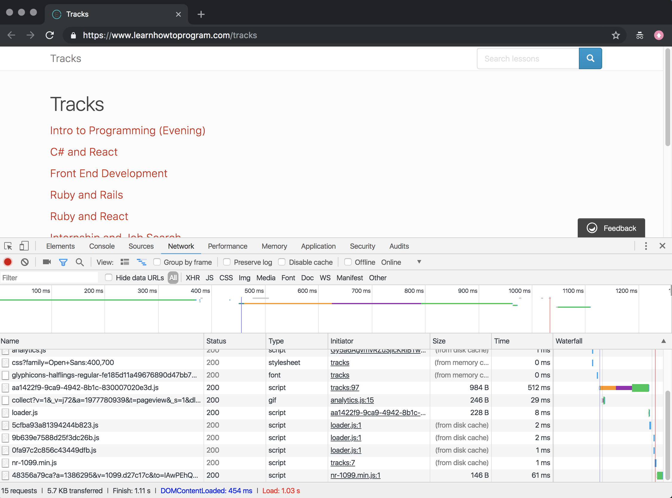 Developer Tools Network Tab